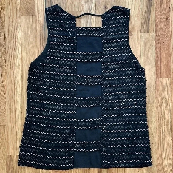 Parker Black Beaded Sparkly Open Back Silk Tank Top Size S - Picture 4 of 4